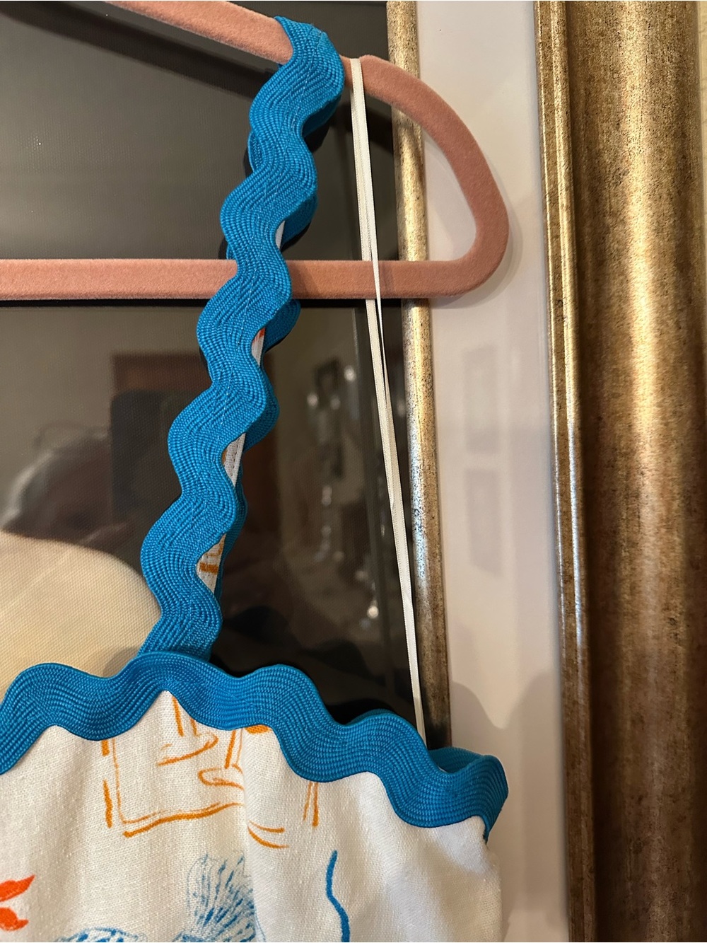CeCe Cream Maxi Dress with Blue Trim and Orange Print Detail - Picture 5 of 10